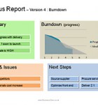 This status report template shows project burndown