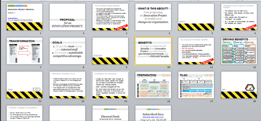 Slides in The Innovation Project Proposal Template (Powerpoint)