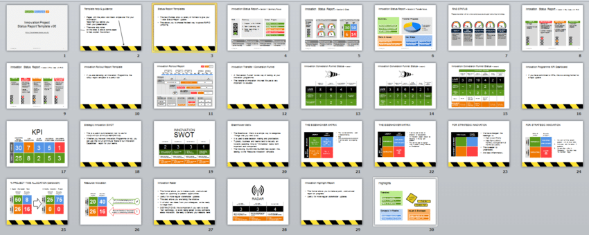 View of slides in The Innovation Project Status Report Template
