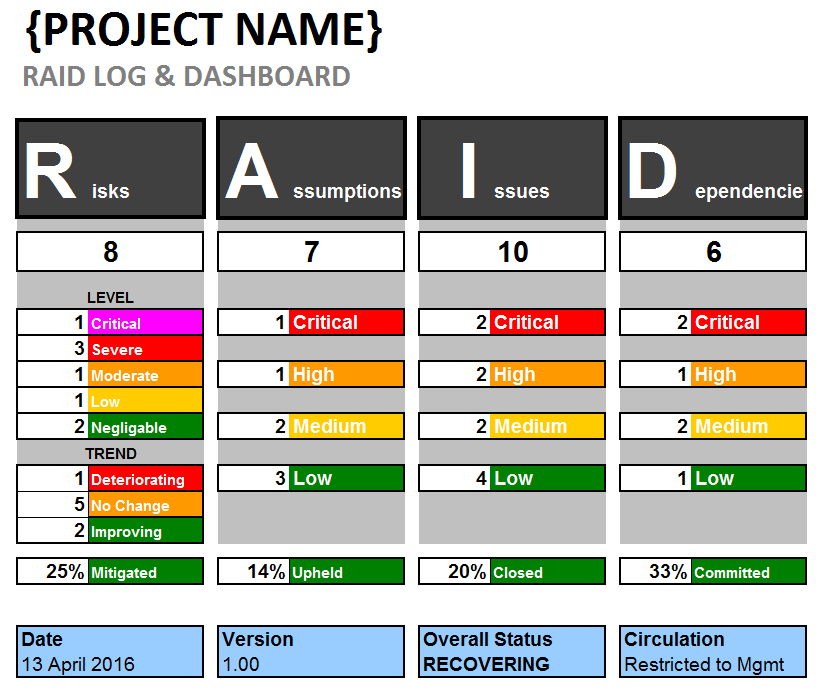 Excel RAID Log Dashboard Template